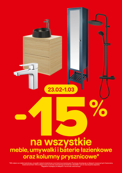 Skorzystaj z 15% rabatu na łazienkę w Castoramie Skorzystaj z 15% rabatu na łazienkę w Castoramie