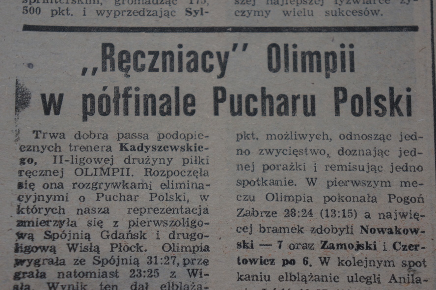 Elbląg, Artykuł z Głosu Zamechu z 1978 r. informujący o sukcesie elbląskich piłkarzy ręcznych Elbląg, Artykuł z Głosu Zamechu z 1978 r. informujący o sukcesie elbląskich piłkarzy ręcznych