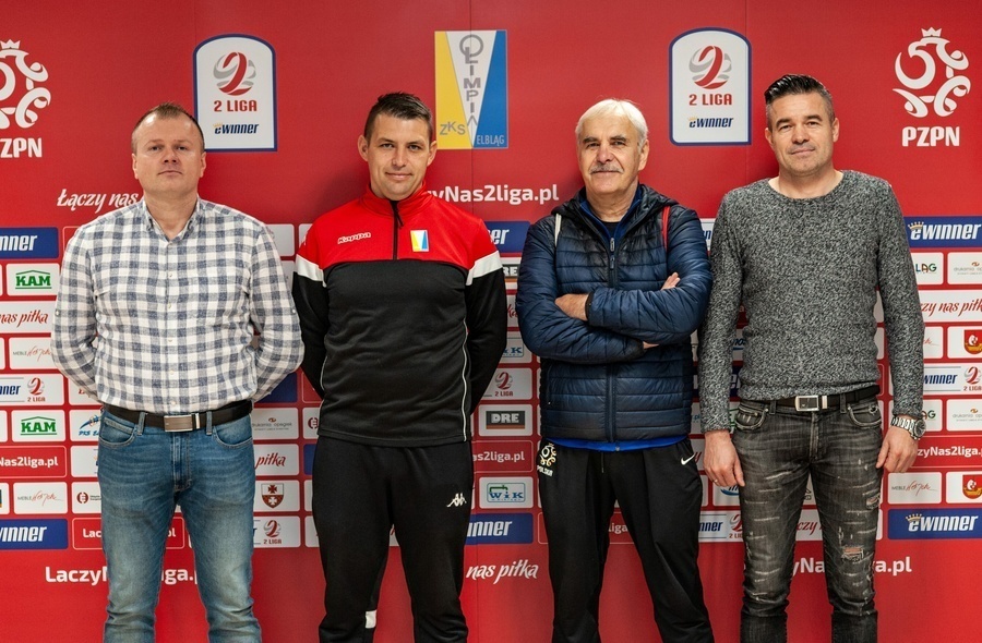 Elbląg, Od lewej: Marcin Sierechan, Tomasz Sambor, trener Andrzej Bianga i Wiesław Korzeb