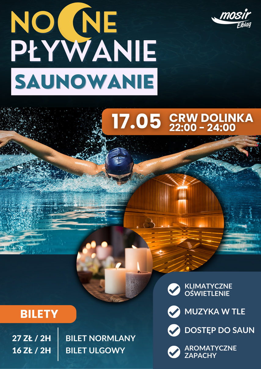 Elbląg, Nocne pływanie i saunowanie na Dolince Elbląg, Nocne pływanie i saunowanie na Dolince
