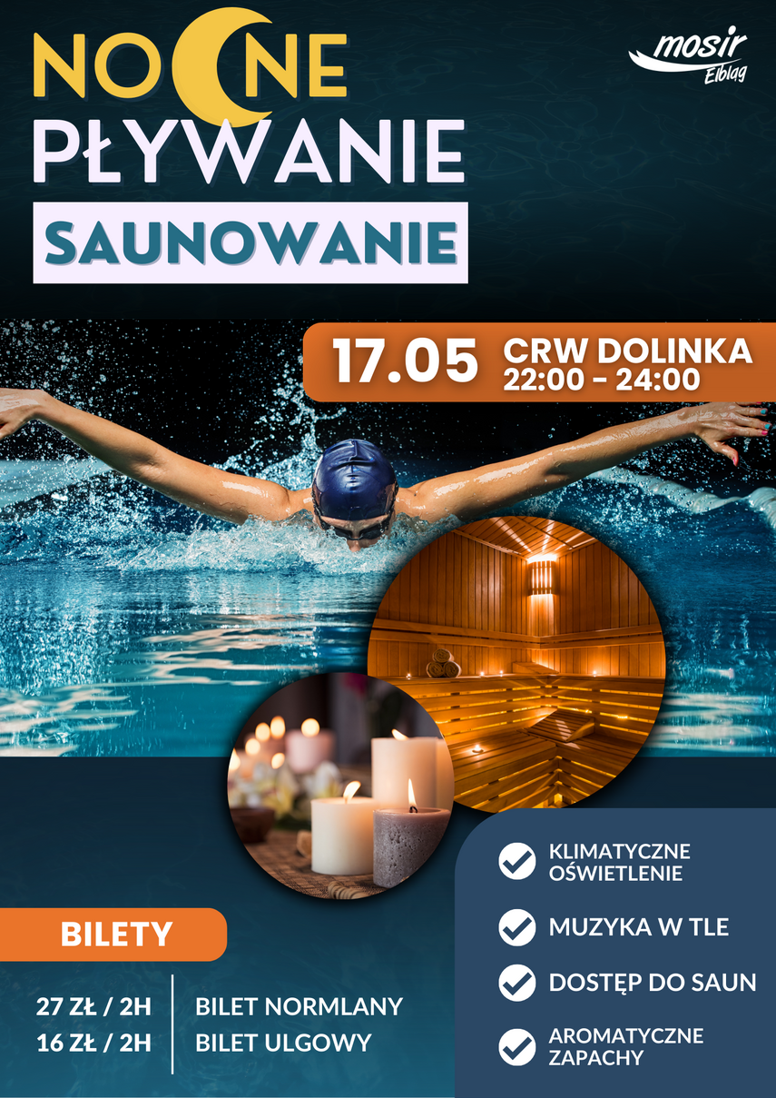 Elbląg, Nocne pływanie i saunowanie na Dolince