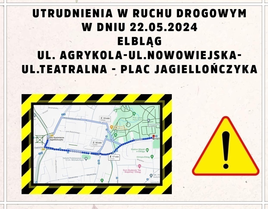 Elbląg, Uwaga na środowe utrudnienia na ulicach Elbląga Elbląg, Uwaga na środowe utrudnienia na ulicach Elbląga