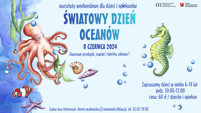 Elbląg, Weekendowe warsztaty dla dzieci i opiekunów. Światowy Dzień Oceanów Elbląg, Weekendowe warsztaty dla dzieci i opiekunów. Światowy Dzień Oceanów