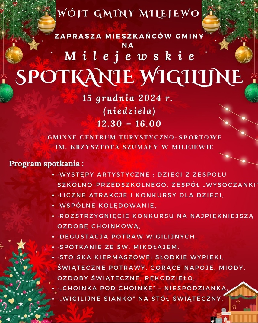Elbląg, Milejewo zaprasza na spotkanie wigilijne Elbląg, Milejewo zaprasza na spotkanie wigilijne