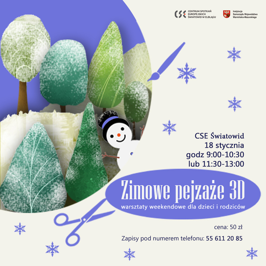 Elbląg, Warsztaty Weekendowe dla rodziców i dzieci - Twórzmy Zimowe Pejzaże 3D! Elbląg, Warsztaty Weekendowe dla rodziców i dzieci - Twórzmy Zimowe Pejzaże 3D!