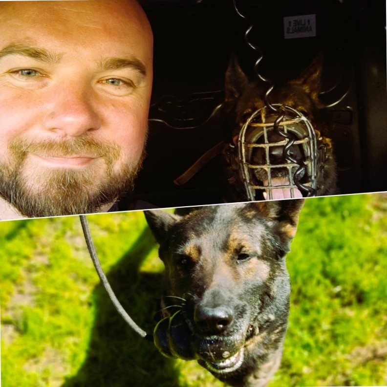 Elbląg, asp. Grzegorz Duda z psem tropiącym Lak Elbląg, asp. Grzegorz Duda z psem tropiącym Lak