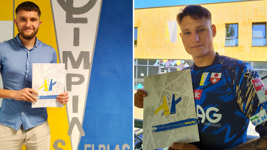 Elbląg, Nowi piłkarze w Olimpii (od lewej): Jakub Pek i Eryk Jarzębski Elbląg, Nowi piłkarze w Olimpii (od lewej): Jakub Pek i Eryk Jarzębski