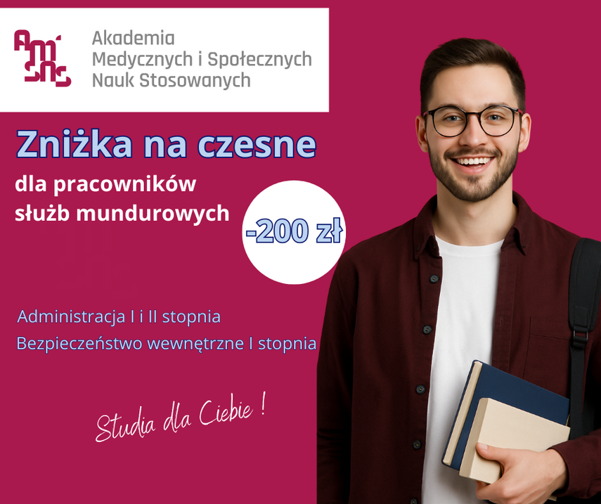 Zniżka na czesne dla pracowników służb mundurowych. Dołącz do grona studentów AMiSNS Zniżka na czesne dla pracowników służb mundurowych. Dołącz do grona studentów AMiSNS
