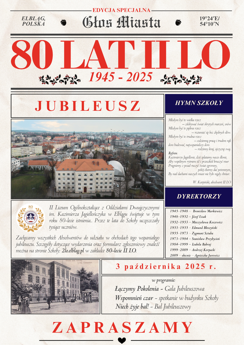 Elbląg, II LO zaprasza na 80-lecie Elbląg, II LO zaprasza na 80-lecie
