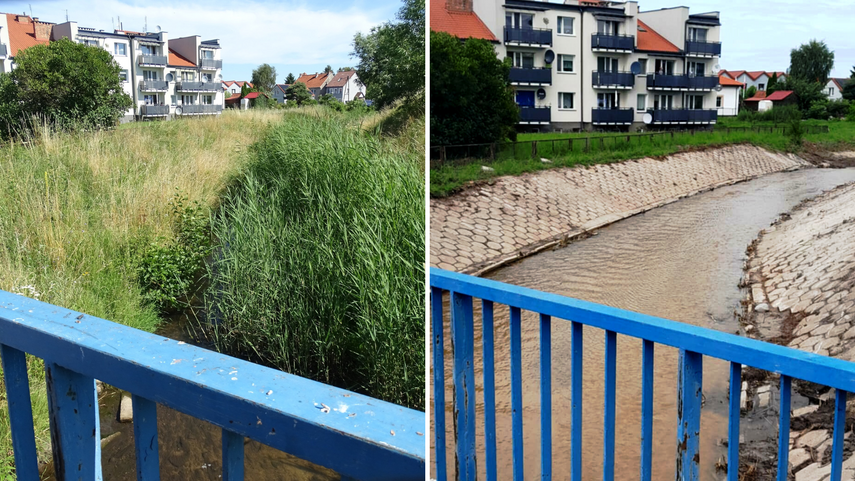 Elbląg, Stradanka przed (z lewej) i po powodzi Elbląg, Stradanka przed (z lewej) i po powodzi