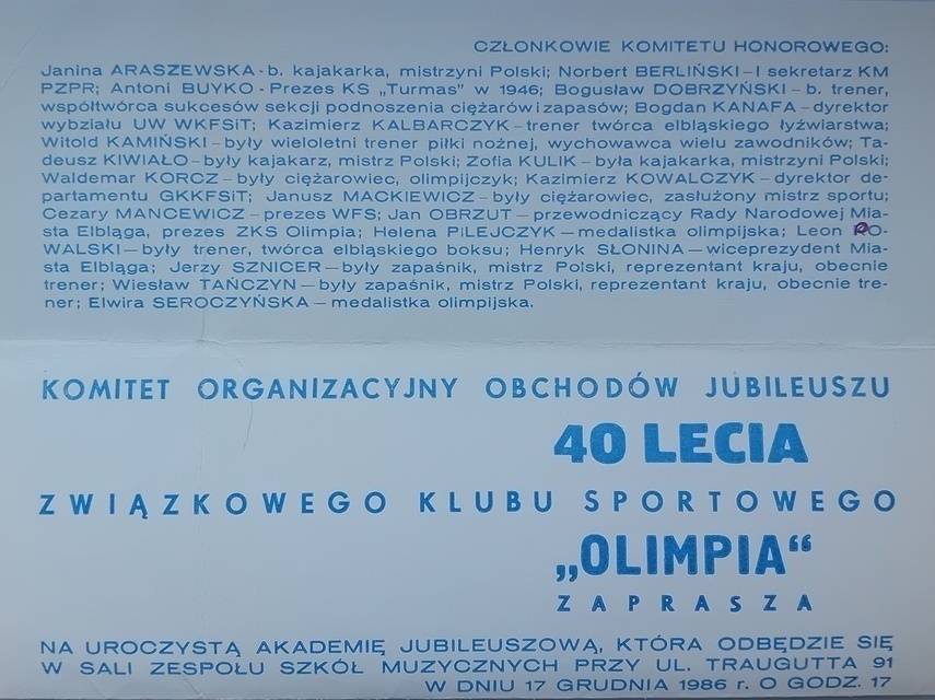 Elbląg, Jubileuszowe etapy Olimpii: 20., 40., 60. i dziś
