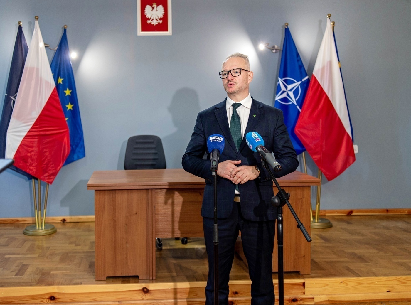 Elbląg, Wojewoda Radosław Król podczas konferencji prasowej, Elbląg, Wojewoda Radosław Król podczas konferencji prasowej,