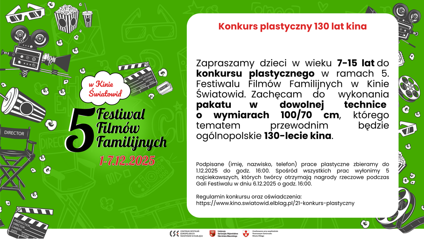 Elbląg, Konkurs plastyczny 130 lat kina w ramach 5. Festiwalu Filmów Familijnych w Kinie Światowid