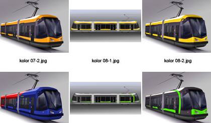 Elbląg, Przykłady wariantów kolorystycznych nowych tramwajów (wszystkie warianty pod linkiem w tekście) Elbląg, Przykłady wariantów kolorystycznych nowych tramwajów (wszystkie warianty pod linkiem w tekście)