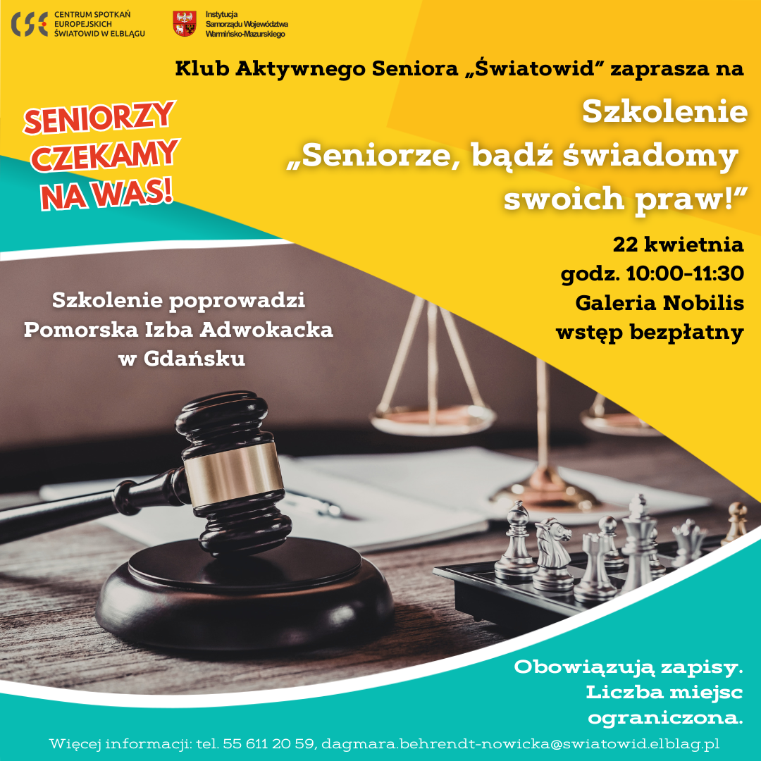 Elbląg, Seniorze, bądź świadomy swoich praw! Szkolenie dla seniorów w CSE Światowid