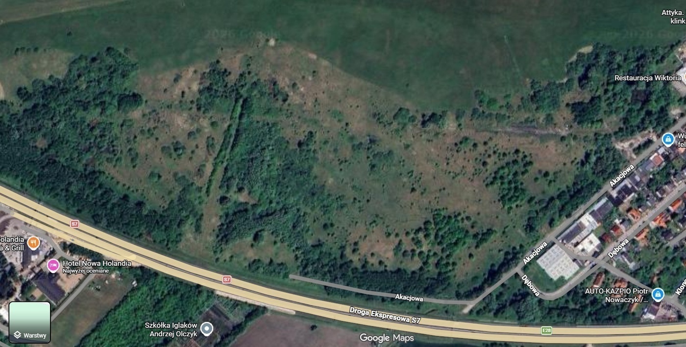 Elbląg, Staja miałaby powstać przy trasie S7, w okolicach lotniska graf. mapy Google Elbląg, Staja miałaby powstać przy trasie S7, w okolicach lotniska graf. mapy Google