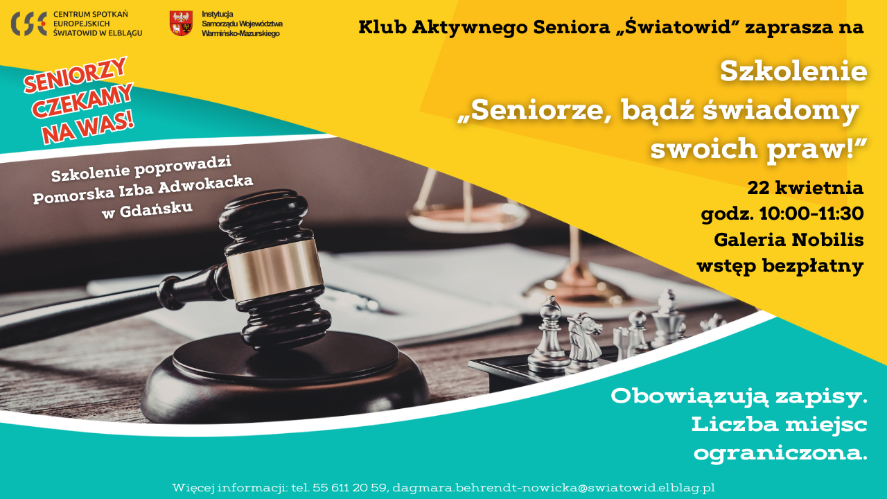 Elbląg, Seniorze, bądź świadomy swoich praw! Szkolenie dla seniorów w CSE Światowid