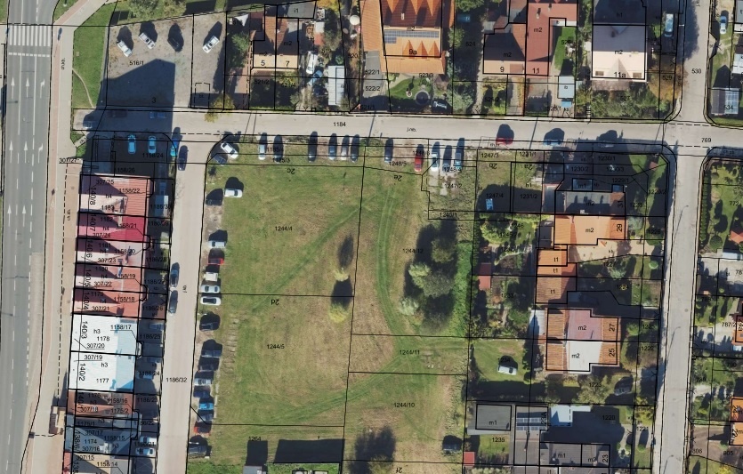 Elbląg, Na sprzedaż przeznaczony jest widoczny na ortofotomapie trawiasty teren