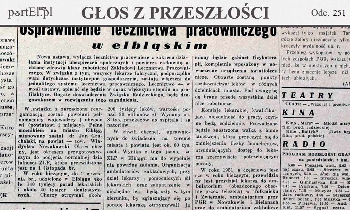 Elbląg, Chorzy otrzymali około 200 tysięcy leków (Głos z przeszłości, odc. 251) Elbląg, Chorzy otrzymali około 200 tysięcy leków (Głos z przeszłości, odc. 251)