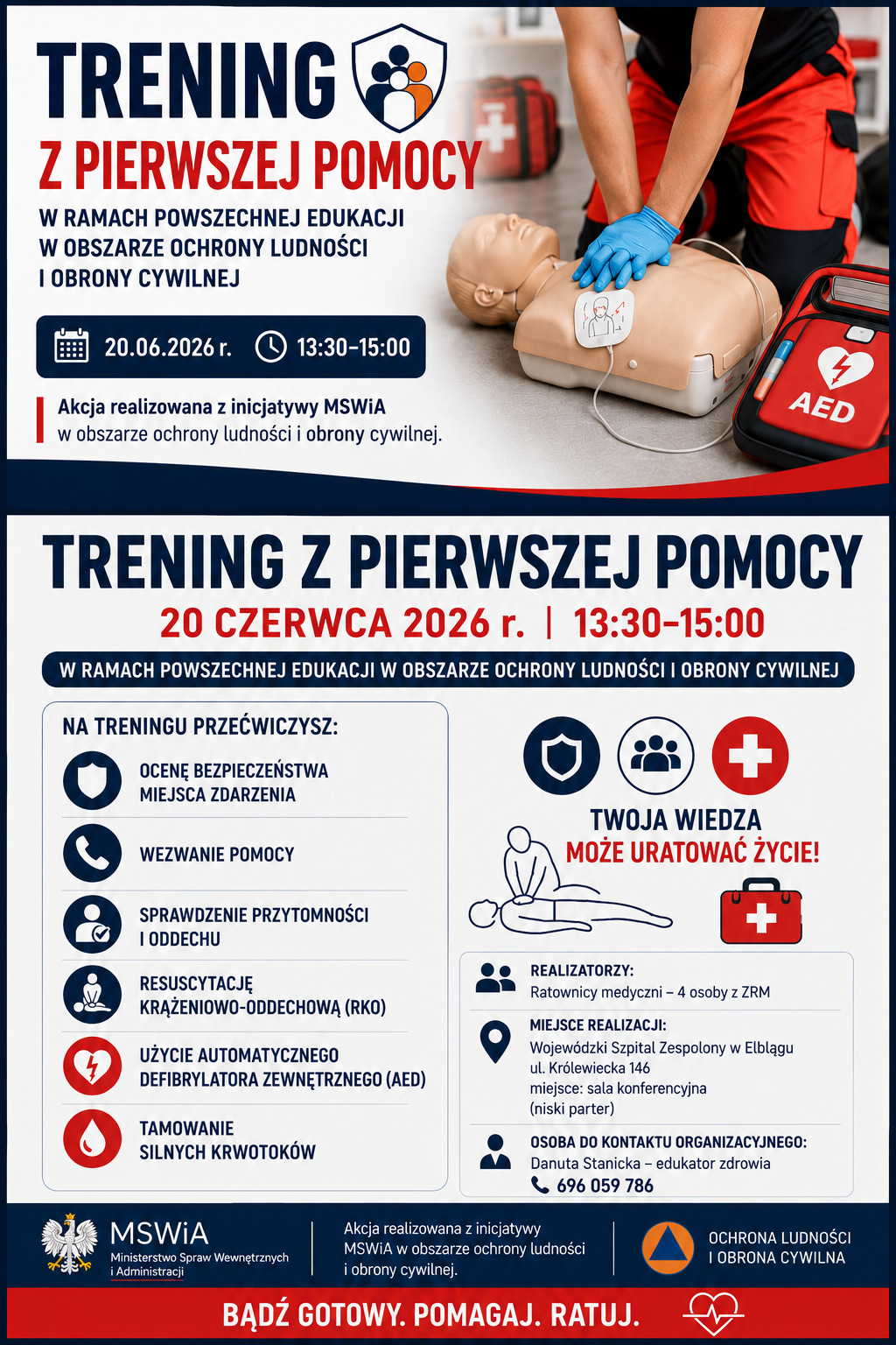 Elbląg, Zareaguj, zanim przyjedzie pomoc. Trening pierwszej pomocy w WSZ w Elblągu Elbląg, Zareaguj, zanim przyjedzie pomoc. Trening pierwszej pomocy w WSZ w Elblągu