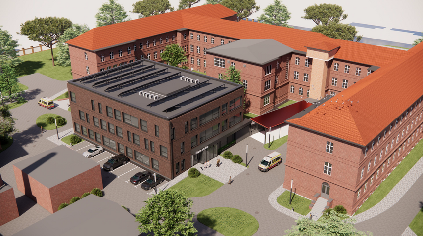 Elbląg, Budynek powstanie na tyłach Szpitala Miejskiego przy ul. Żeromskiego (wizualizacja Szpital Miejski)