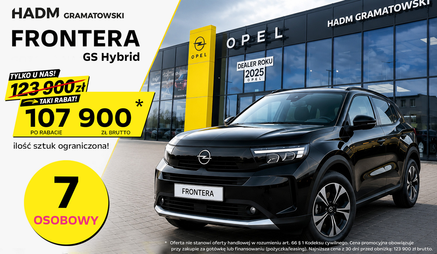 Opel Frontera w HADM Gramatowski - siedem miejsc, hybryda i spora obniżka ceny Opel Frontera w HADM Gramatowski - siedem miejsc, hybryda i spora obniżka ceny