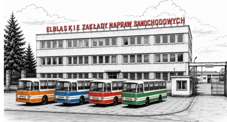 Elbląg, Tak zapamiętałem fasadę biurowca Elbląskich Zakładów Napraw Samochodowych widzianych od ul. Rybnej. Połowa lat 80. XX w. Grafikę przygotowałem na bazie współczesnych zdjęć z wykorzystaniem sztucznej inteligencji. Elbląg, Tak zapamiętałem fasadę biurowca Elbląskich Zakładów Napraw Samochodowych widzianych od ul. Rybnej. Połowa lat 80. XX w. Grafikę przygotowałem na bazie współczesnych zdjęć z wykorzystaniem sztucznej inteligencji.