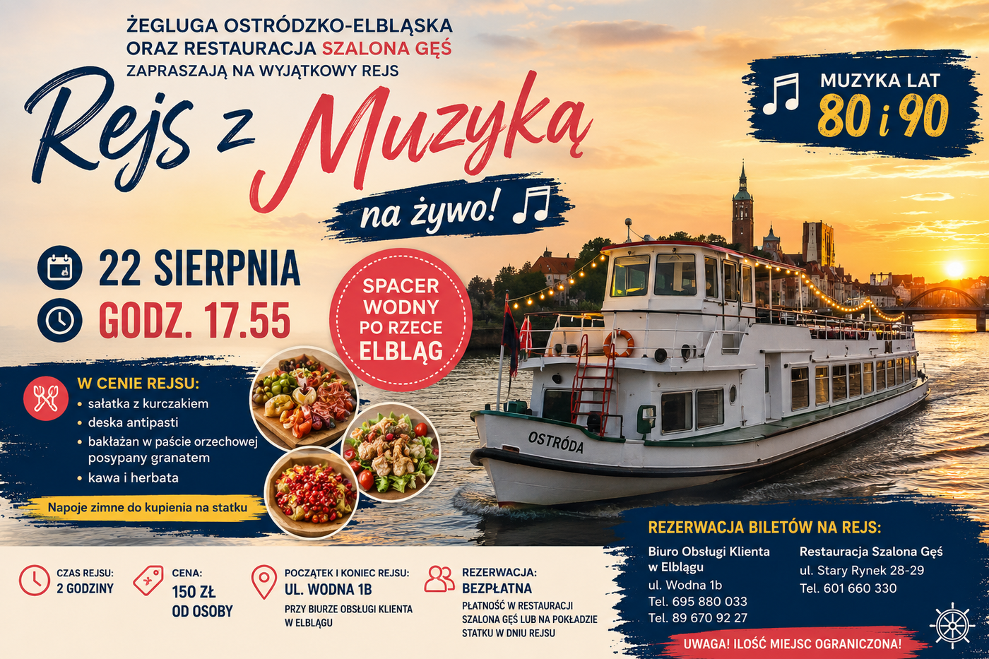 Rejs z muzyką na żywo po rzece Elbląg Rejs z muzyką na żywo po rzece Elbląg
