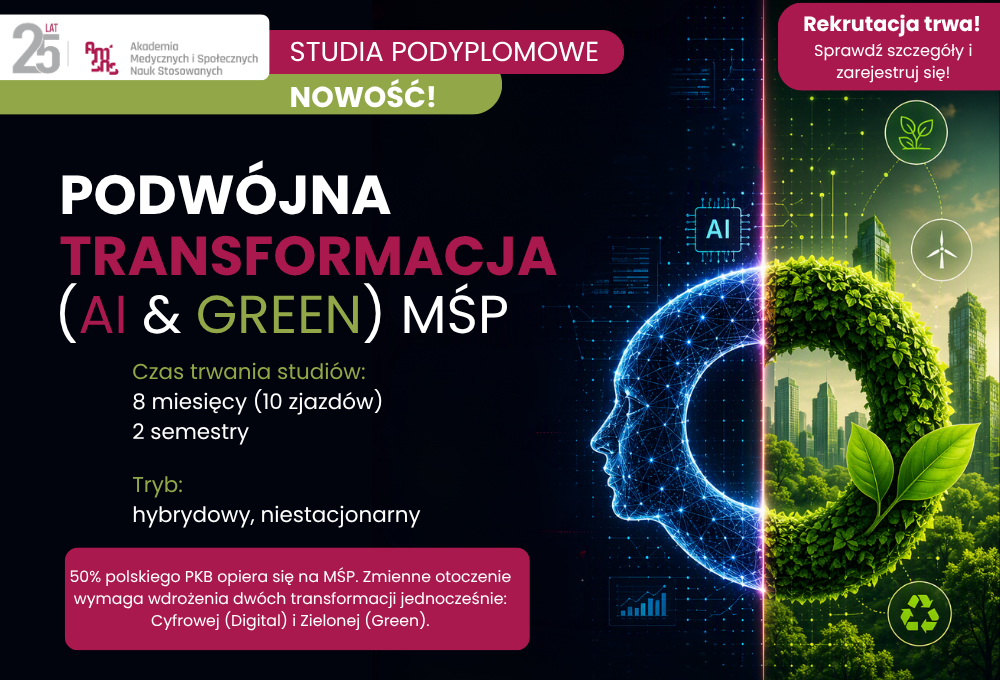 AI i zielona transformacja coraz ważniejsze dla lokalnego biznesu. AMiSNS uruchamia nowe studia podyplomowe AI i zielona transformacja coraz ważniejsze dla lokalnego biznesu. AMiSNS uruchamia nowe studia podyplomowe