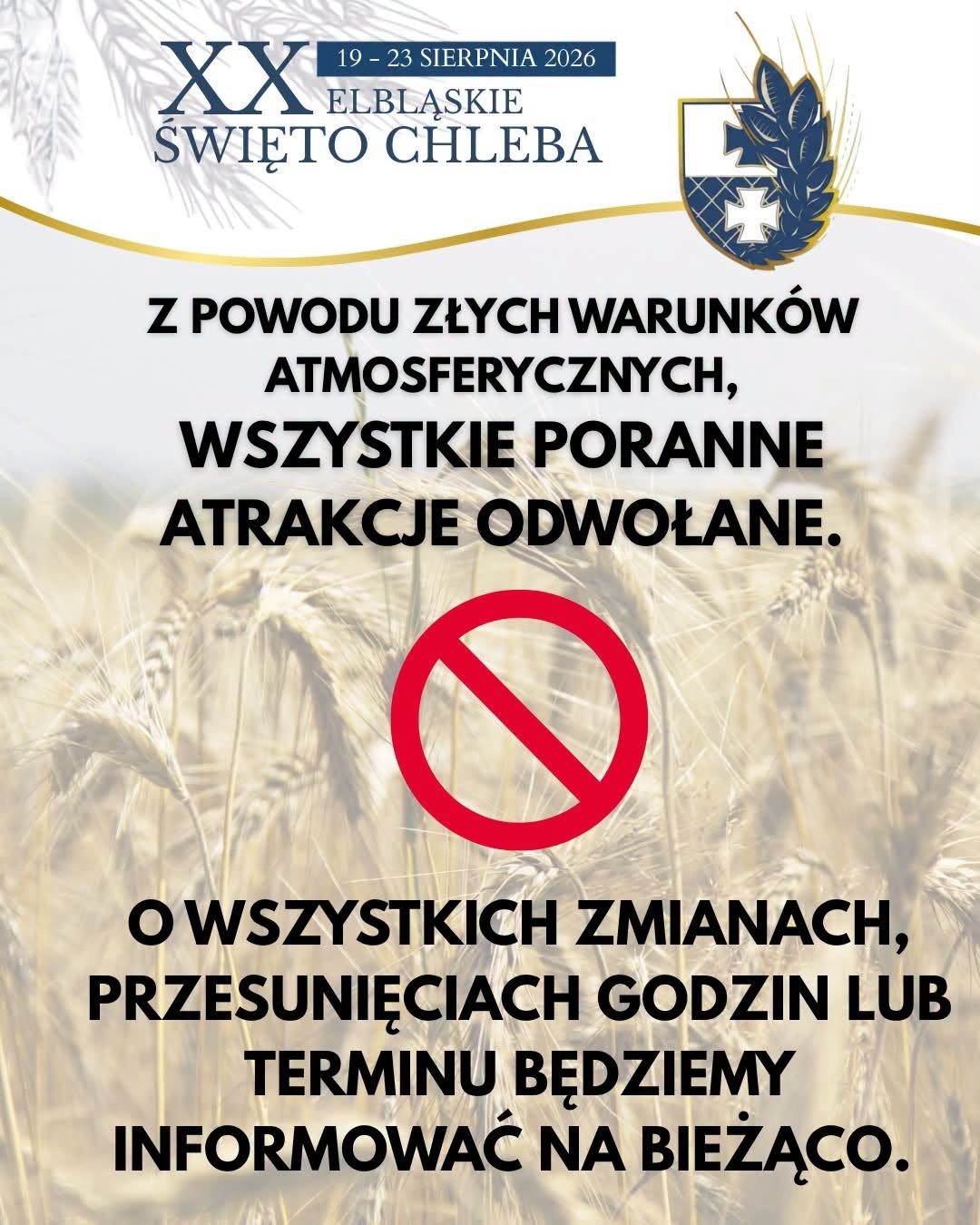 Elbląg, Odwołane atrakcje Elbląskiego Święta Chleba Elbląg, Odwołane atrakcje Elbląskiego Święta Chleba