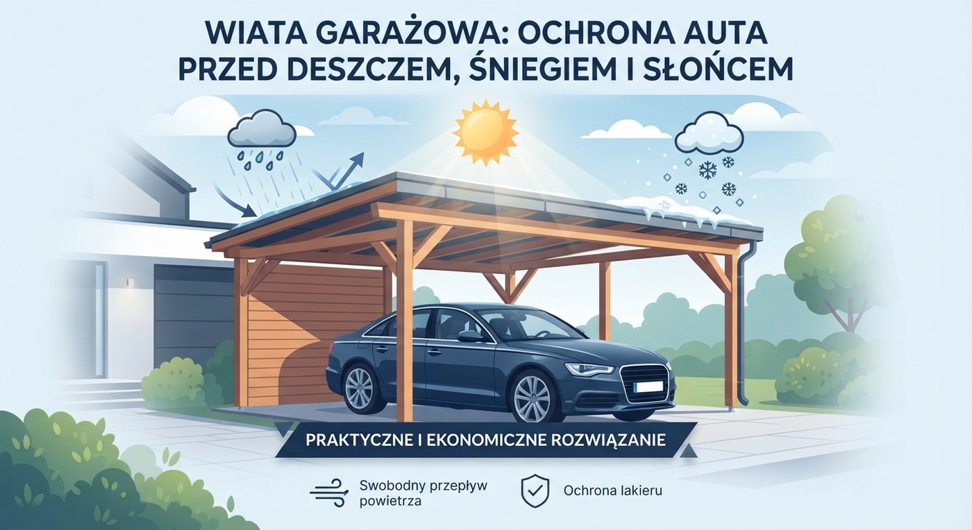 Wiata garażowa: ochrona auta przed deszczem, śniegiem i słońcem Wiata garażowa: ochrona auta przed deszczem, śniegiem i słońcem