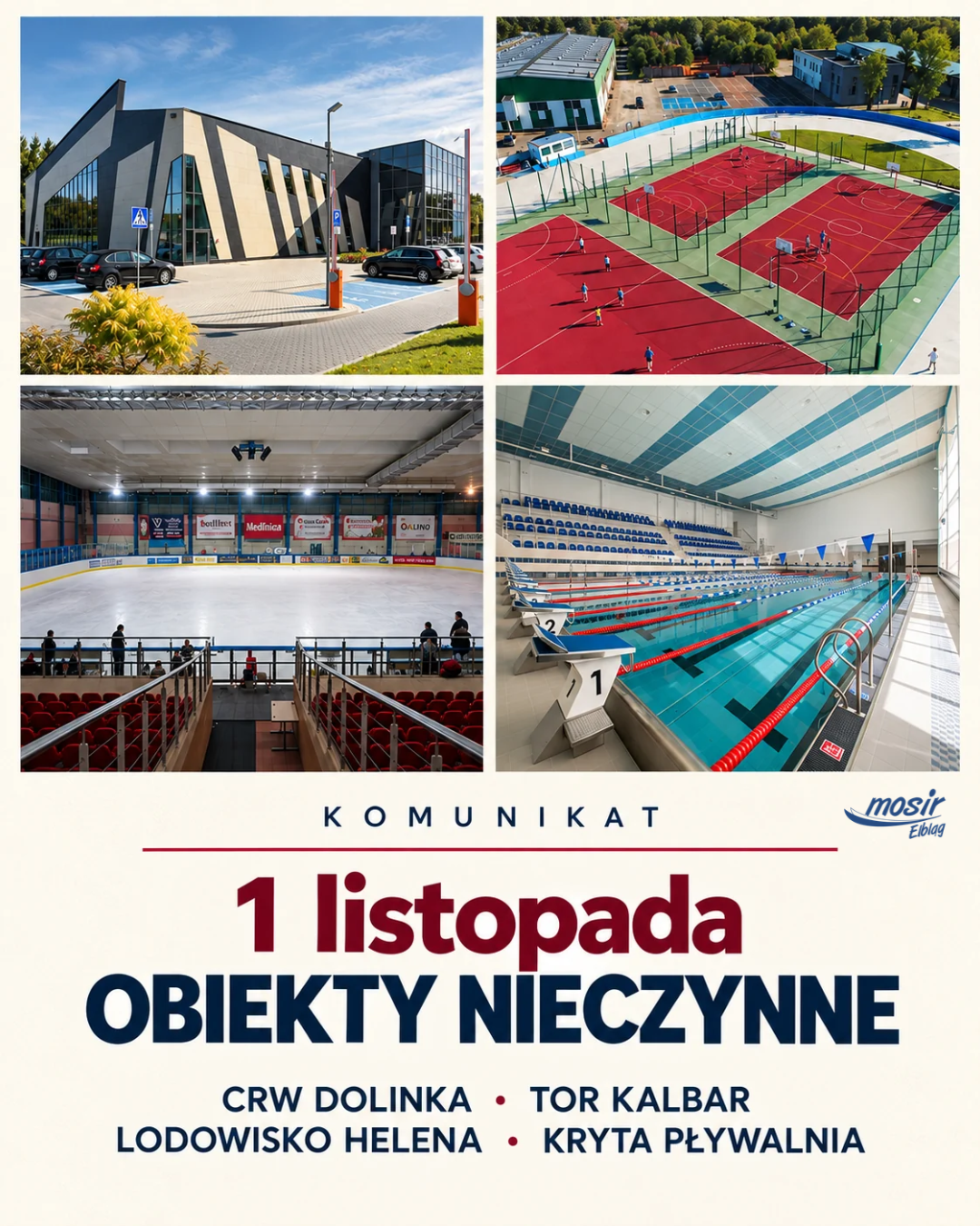 Elbląg, Funkcjonowanie obiektów MOSiR 1 listopada Elbląg, Funkcjonowanie obiektów MOSiR 1 listopada