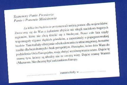 Elbląg, Karta pocztowa z apelem.
