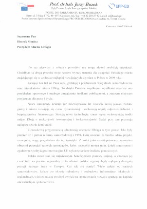 Elbląg, List Jerzego Buzka.