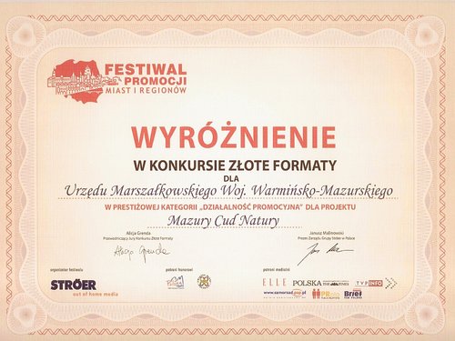 Elbląg, Kampania „Mazury Cud Natury” wyróżniona Elbląg, Kampania „Mazury Cud Natury” wyróżniona