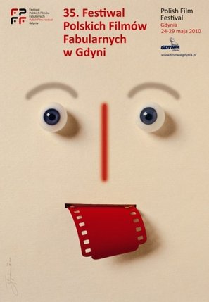 Festiwalowy plakat autorstwa Tomasza Bogusławskiego, grafika, projektanta, profesora i rektora Akademii Sztuk Pięknych w Gdańsku.