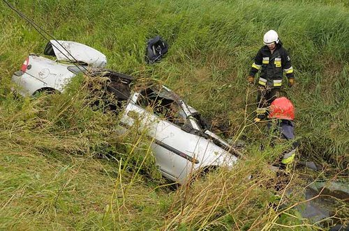 Elbląg, Opel wpadł do rowu z wodą. W aucie były dzieci