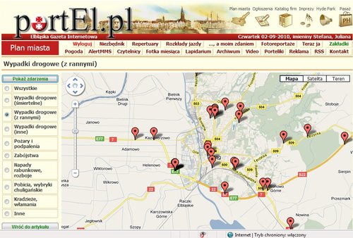 Elbląg, Mapa elbląskich występków Elbląg, Mapa elbląskich występków