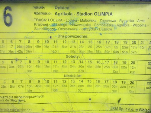 Elbląg, Rozkład jazdy z nowym nazewnictwem przystanku przy Agrykola Elbląg, Rozkład jazdy z nowym nazewnictwem przystanku przy Agrykola