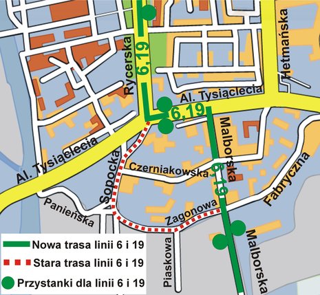 Elbląg, Częściowa zmiana trasy linii nr 6 i 19 Elbląg, Częściowa zmiana trasy linii nr 6 i 19