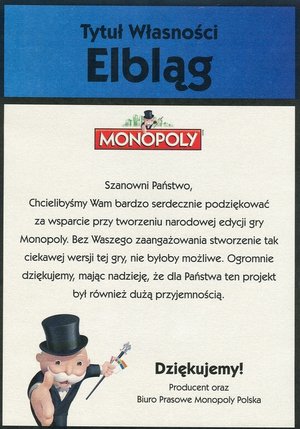 Elbląg, Monopoly gratuluje Elbląg, Monopoly gratuluje