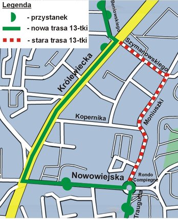 Elbląg, Zmiany na trasie linii nr 13 Elbląg, Zmiany na trasie linii nr 13