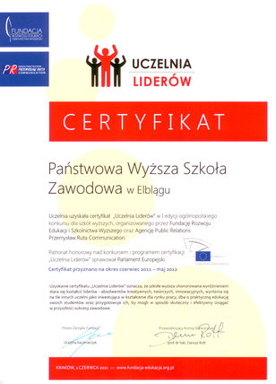 Elbląg, Certyfikat dla PWSZ