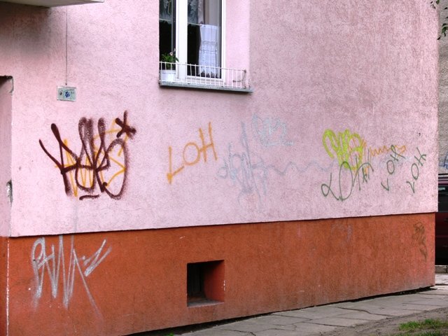 Elbląg, Wandal zniszczył w ten sposób elewację wielu budynków na terenie miasta Elbląg, Wandal zniszczył w ten sposób elewację wielu budynków na terenie miasta