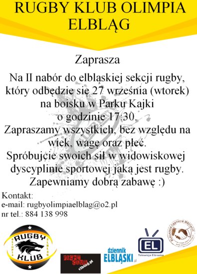 Elbląg, Nabór do drużyny rugby Elbląg, Nabór do drużyny rugby