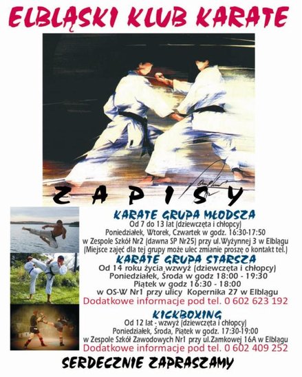 Elbląg, Elbląski Klub Karate zaprasza na treningi Elbląg, Elbląski Klub Karate zaprasza na treningi
