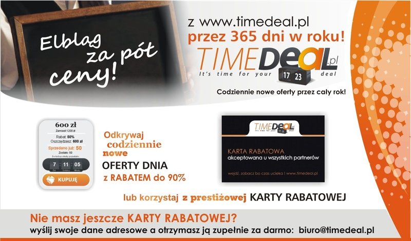 Elbląg za pół ceny przez cały rok? To możliwe tylko z Timedeal.pl przez 365 dni w roku!