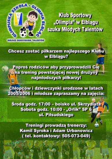 Elbląg, Olimpia zaprasza na treningi (piłka nożna) Elbląg, Olimpia zaprasza na treningi (piłka nożna)