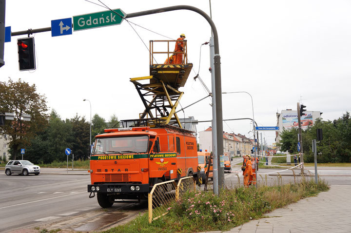 Elbląg, Wywrotka zerwała trakcję elektryczną