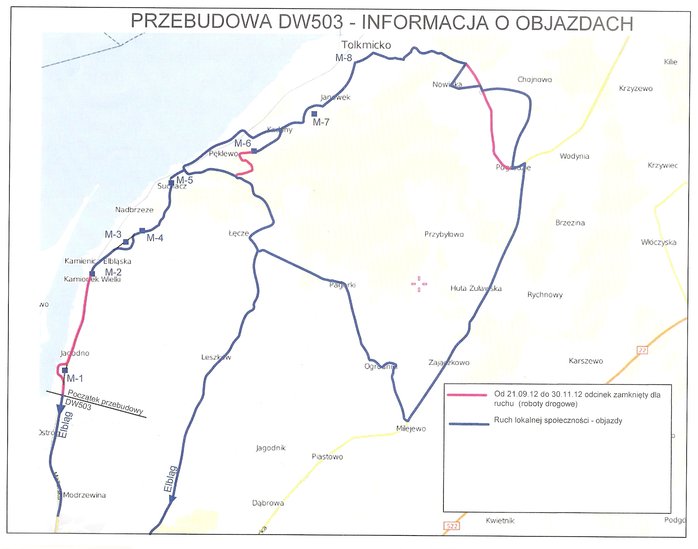 Elbląg, Uwaga, zmiana organizacji ruchu w kierunku Tolkmicka